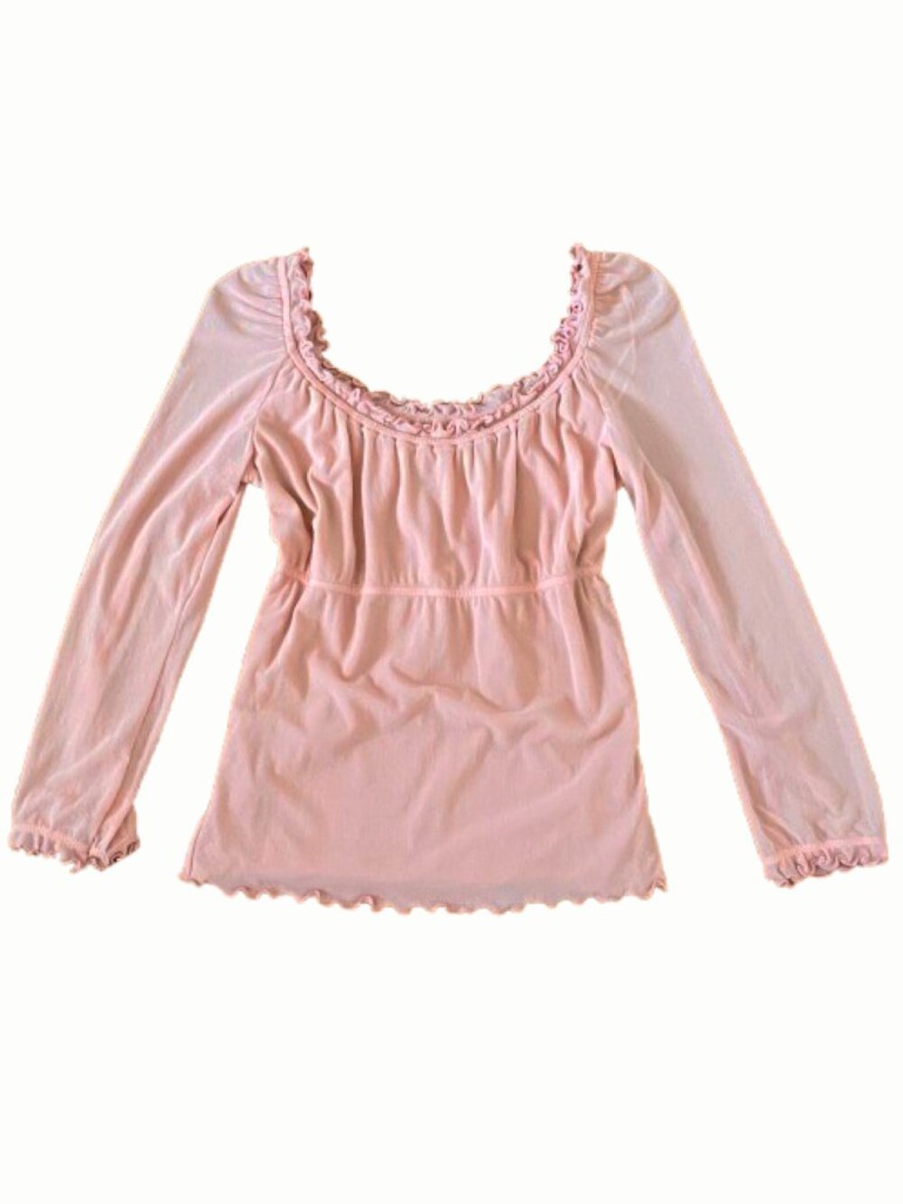 Vintage Y2K Top Guess Pink Sheer Peasant Babydoll Coquette Blouse Empire Waist